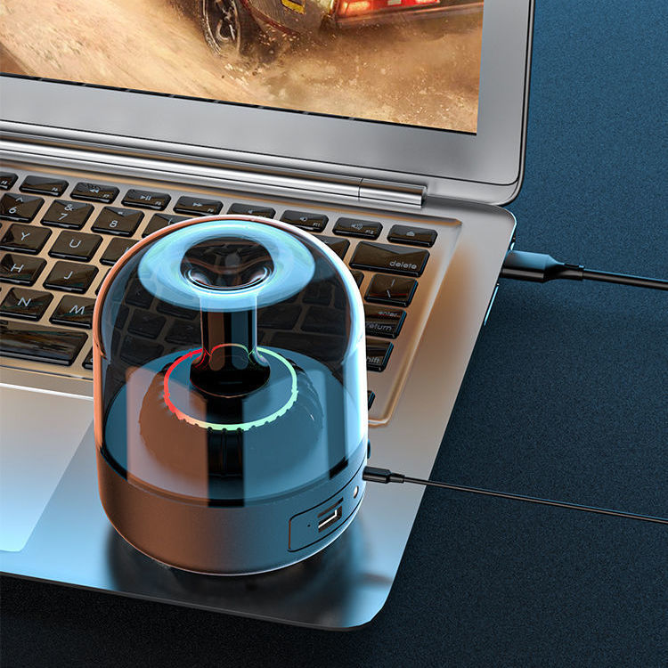 Mini Computer Bass Blue Glass Speaker